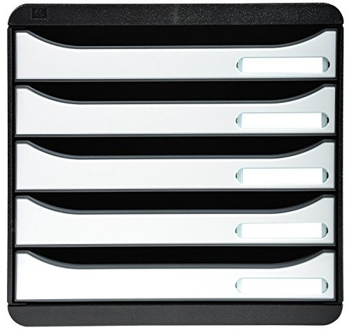 Exacompta Exacompta 3097213D organizer Premium Big Box Plus 5 szuflad o dużej pojemności pojemnik na dokumenty A4+ dla większej ilości miejsca na biurku szafka biało-czarna 3097213d