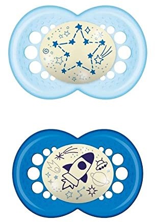 MAM MAM Zestaw 2 smoczek Oryginalny Night S175 Lateksowy smoczek dla niemowląt 16+ miesięcy świeci w ciemności z automatycznym sterylizatorem Box Niebieski