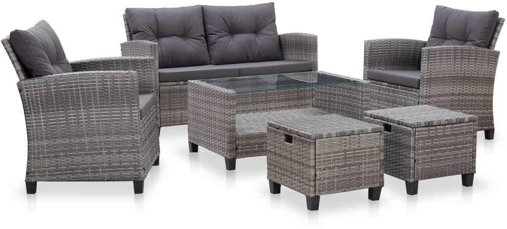 vidaXL 6-cz. zestaw mebli do ogrodu, poduszki, rattan PE, ciemnoszary