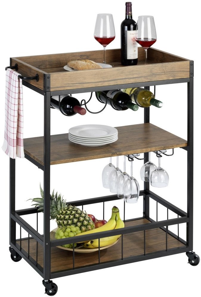 Wenko Wózek kuchenny RUSTICO trójpoziomowy regał na kółkach z uchwytami na butelki i kieliszki 80 x 89,5 x 40 cm Darmowa dostawa B07D42PLDR