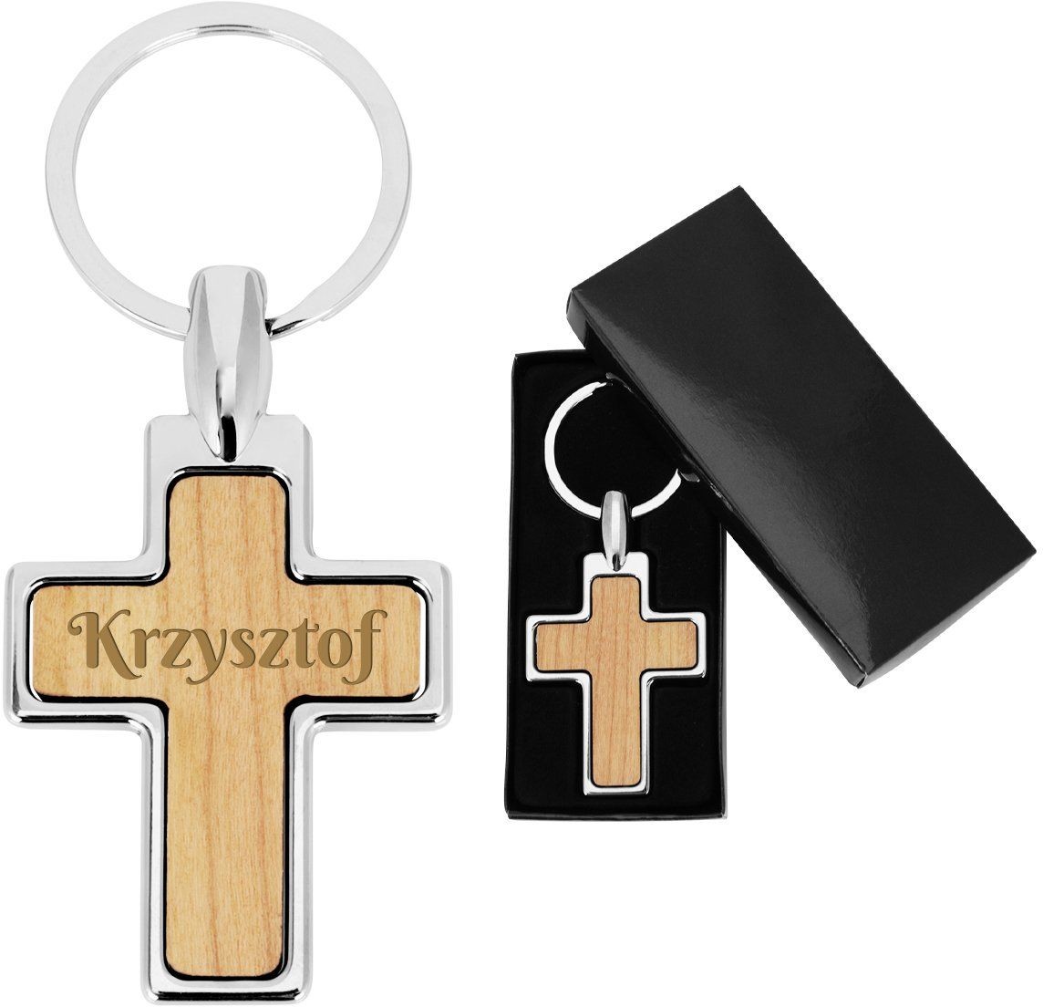 Brelok Krzyżyk drewno Grawer