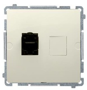 Kontakt Simon Kontakt_Simon Gniazdo komputerowe RJ45. kategoria 6. pojedyncze ekranowane z przesłoną przeciwkurzową (moduł). Montaż na łapki lub wkręty beż BM61E.01/12