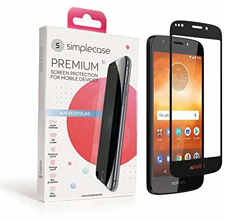 simplecase Simplecase Szkło pancerne pasuje do Motorola Moto E 5 Play, Full Screen Premium ochrona wyświetlacza, 100% pokrycia, optymalna ochrona, ekstra stopień twardości 9H, czarne - 1 sztuka BU-0002-321821