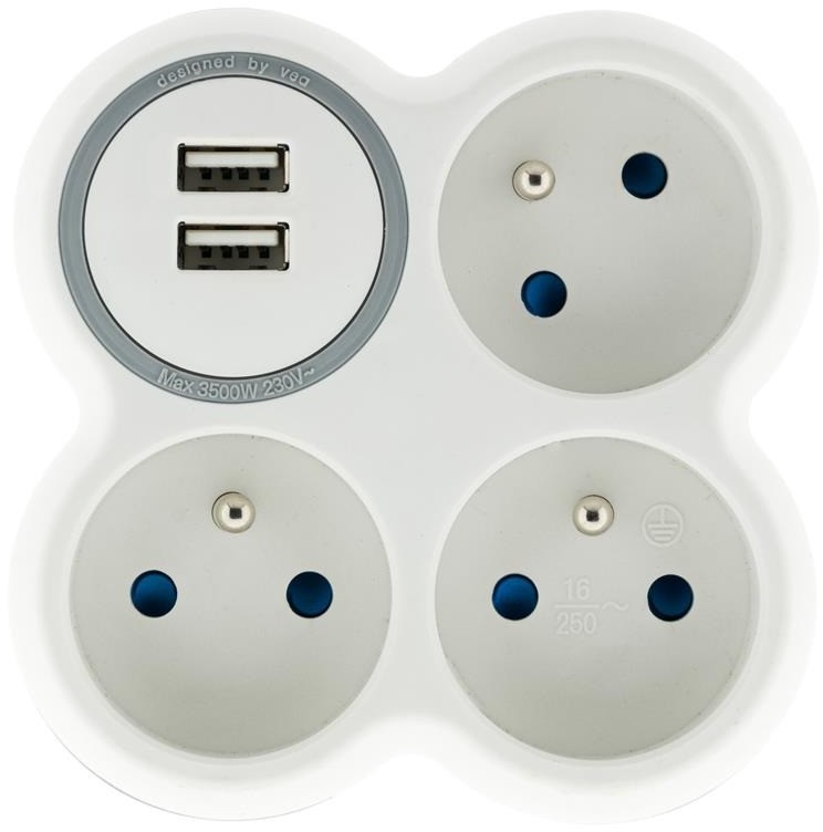 HBF Rozgałęźnik potrójny16A + 2 porty USB 190728 190728