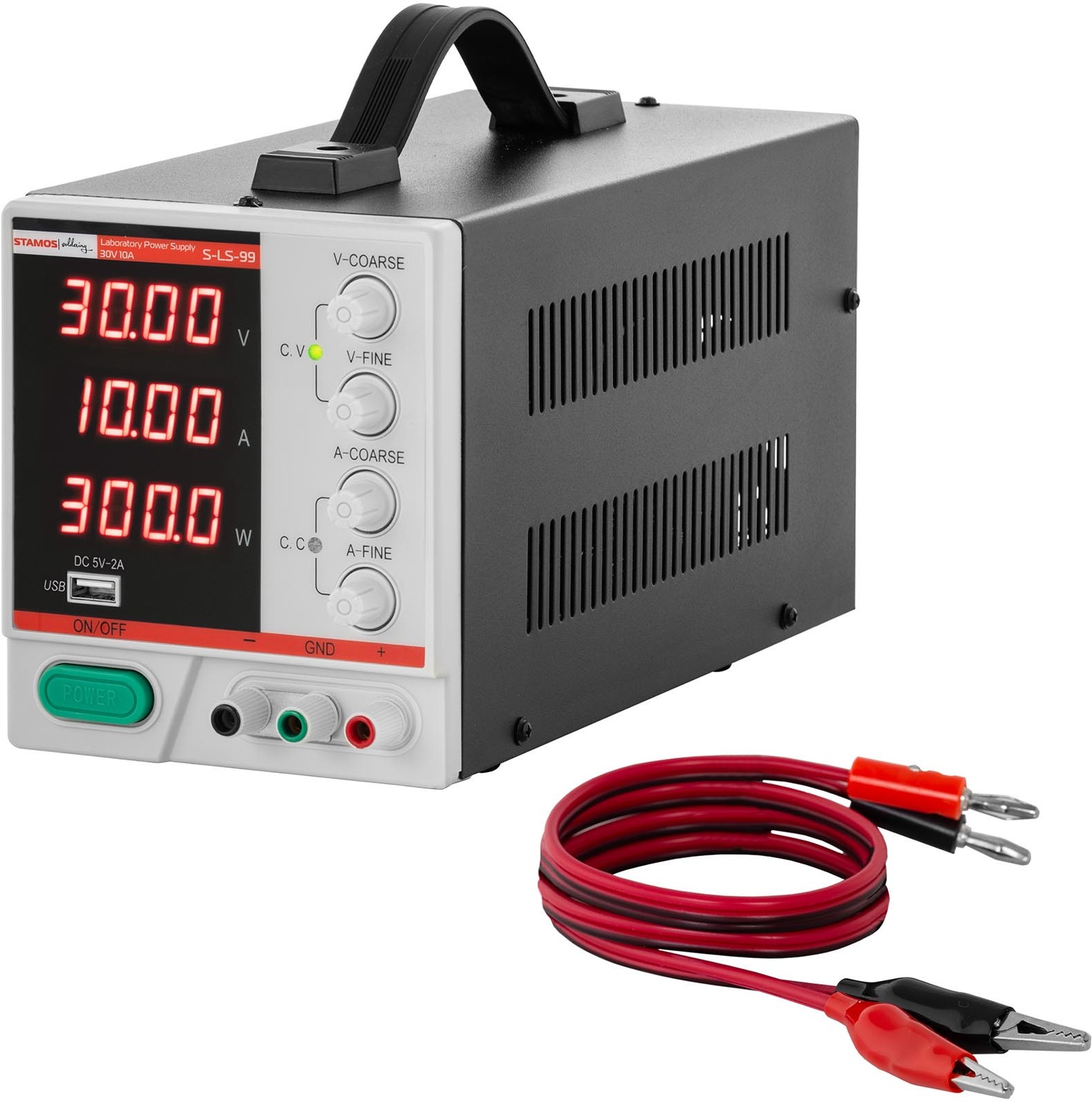 Stamos Soldering Zasilacz laboratoryjny 0-30 V 0-10 A DC 300 W 4-cyfrowy wyświetlacz LED USB S-LS-99