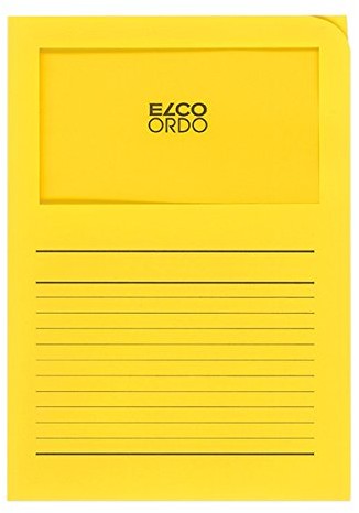 ELCO Elco Ordo Classico papierowe teczki organizery 220 X 310 MM 120 G/M z nadrukiem i okienkiem 180 X 100 MM błyszczący karton 100 sztuk Żółty 29489.72