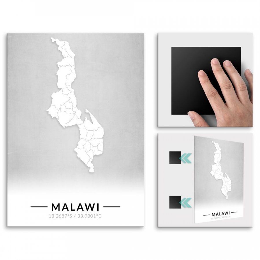Pix4home Plakat metalowy Mapa B&W Malawi L POS-L-03945