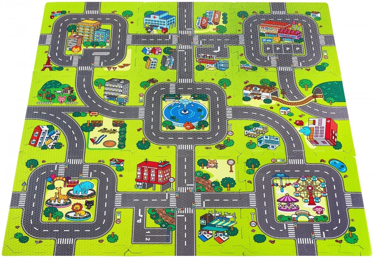 Moby System Mata edukacyjna piankowe puzzle 90 x 90 x 1cm - pianka EVA - wzór: miasto drogi ulice FLOOR MAT TRAFFIC