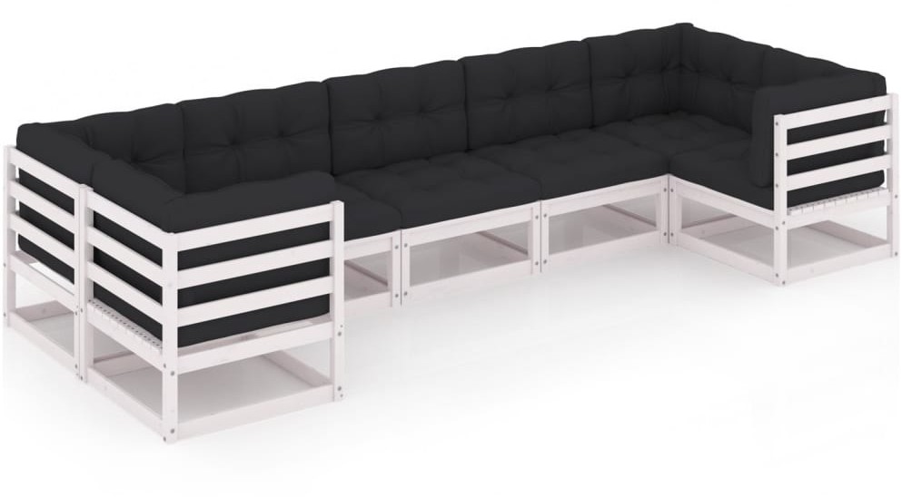 vidaXL 7-cz. zestaw wypoczynkowy do ogrodu, z poduszkami, biały, sosna 3077305