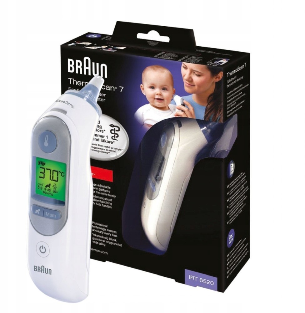 Braun termometr do ucha Irt 6520 + 21 kapturków