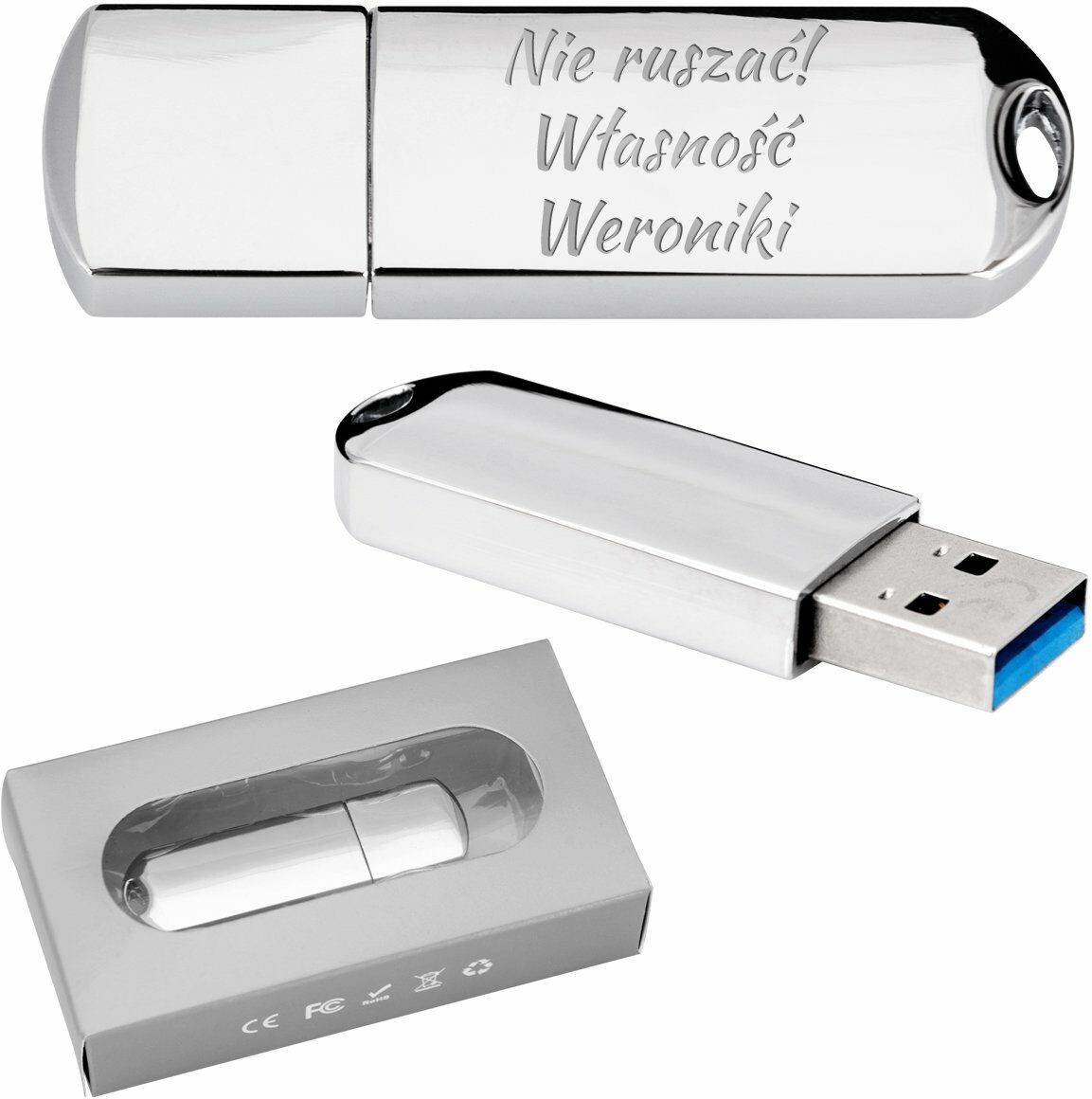 Aleupominek.pl Pendrive chrom 128 GB Pamięć USB prezent z GRAWEREM 1407