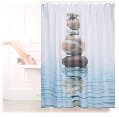 Relaxdays zasłona prysznicowa zasłona motyw, kamienie na wodzie, poliester, nadająca się do prania, Anti-pleśni, wanna 180 x 180 cm, niebieski 10022613