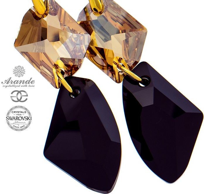 Swarovski piękne długie kolczyki COSMO JET ZŁOTE SREBRO