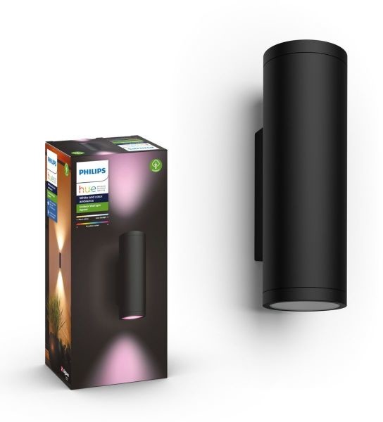 Philips HUE Signify Poland Sp z o.o Hue WACA kinkiet zewnętrzny LED Appear 2x8W 600lm 2000K6500K RGB czarny IP44 1746330P7 915005842801