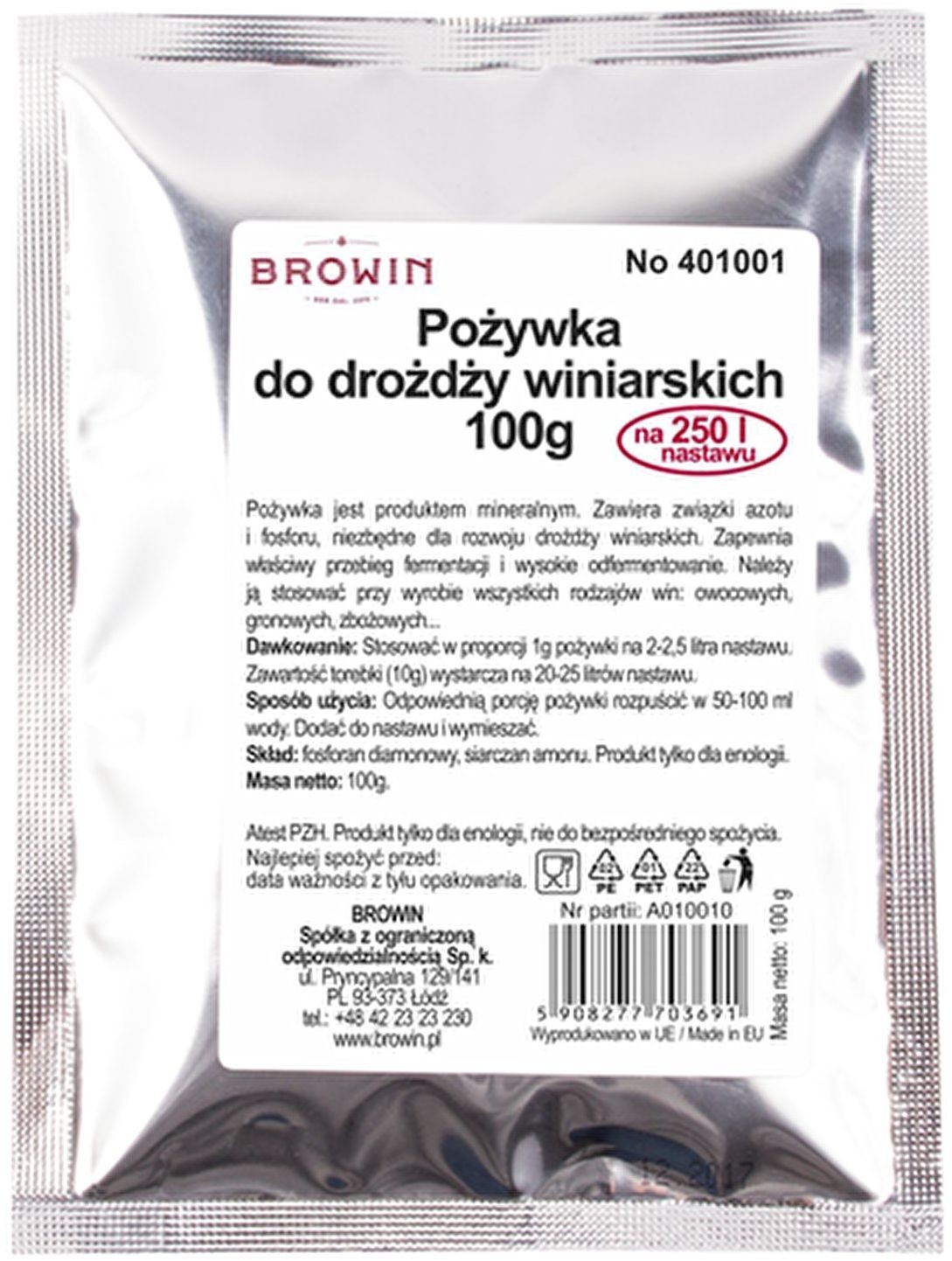 Browin Pożywka do drożdży winiarskich - 100g