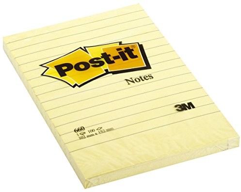 Post-it Post-It 660 W konkurencyjnej notatki 6 bloki po 100 arkuszy, żółty, linie (102 X 152 MM) Żółty FT510010620
