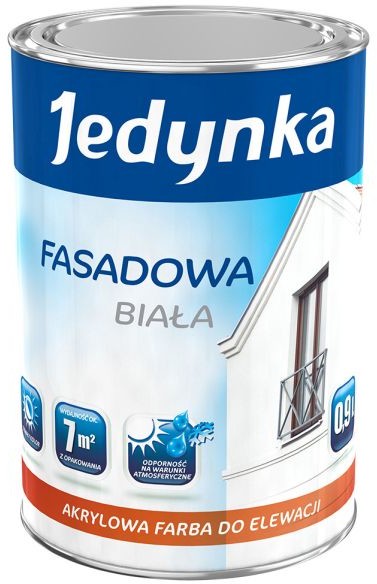 Jedynka Fasadowa Biała (Baza) - Akrylowa Farba Do Elewacji I Wnętrz Biały/Baza Pojemność 0,9 L