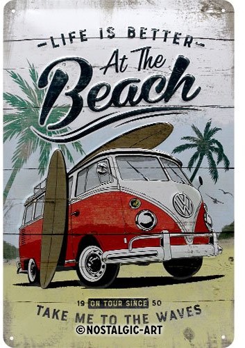 Art Nostalgic 22277 Volkswagen Bulli Beach | retro tabliczka blaszana tabliczka | Vintage-|-dekoracja ścienna | metalowe | 20 x 30 cm 22277