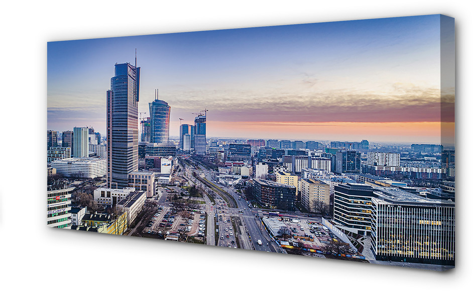 PL Tulup Obrazy na płótnie Warszawa Panorama wieżowce wschód słońca 100x50cm