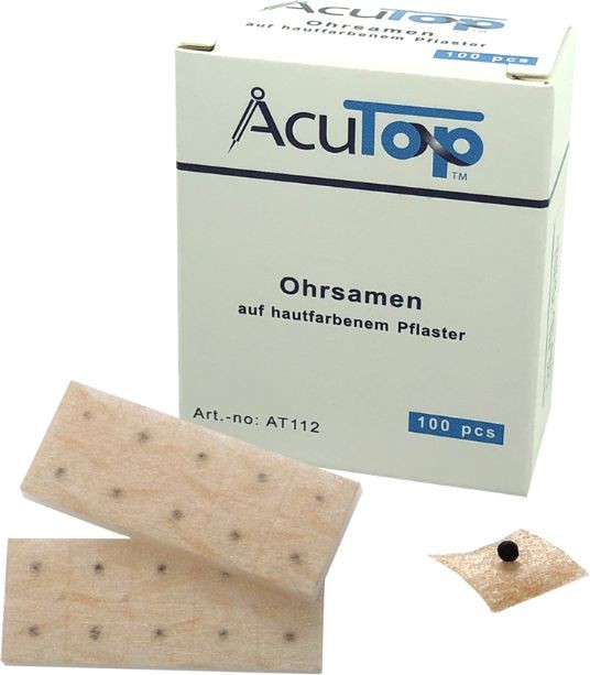 Ziarno Vaccaria na plastrze do akupresury ucha - aurikuloterapii - bezbolesna aplikacja, długotrwałe działanie (AcuTop Earseed) 258412365