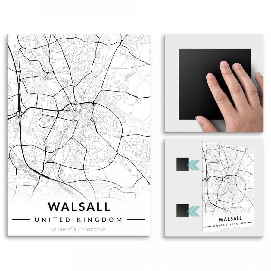 Pix4home Plakat metalowy Mapa B&W Walsall L POS-L-04056