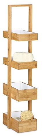 Relaxdays regał łazienkowy z drewna bambusowego, wys. x szer. x gł.: 88,5 x 25,5 x 18,5 cm, praktyczny regał wolnostojący z 4 koszykami, z naturalnego drewna do łazienki i wilgotnych pomieszczeń, kolo 10020304