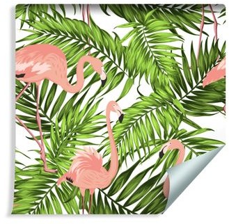 Muralo Tapeta Tropikalna Flamingi i Liście Palmowe 132870743 T_F_10mx53_W_132870743_A