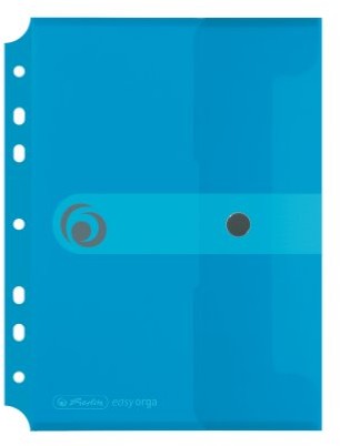 Herlitz 11293826 opakowanie kieszeń na dokumenty A5 do luźnych notatek, z polipropylenu, 6 folii, z zapięciem na zatrzask, przezroczysty niebieski 11293826
