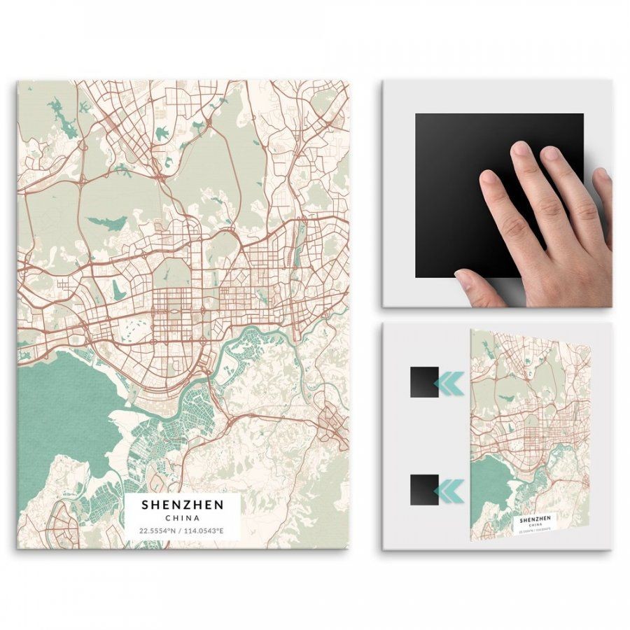 Pix4home Plakat metalowy Mapa Vintage Shenzhen L POS-L-03615