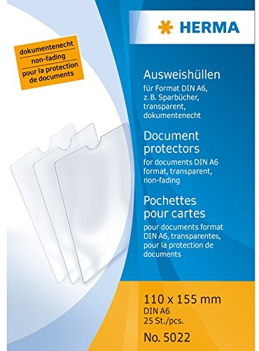 Herma 5022 dowód przypadki 110 X 155 MM w formacie DIN A6, powłoczki edukacyjnej dowód osobisty (wtykowe poszewki), wykonana z przezroczystej folii polipropylenowej. Prawdziwa dokumentami. Trwały i niezawod 5022