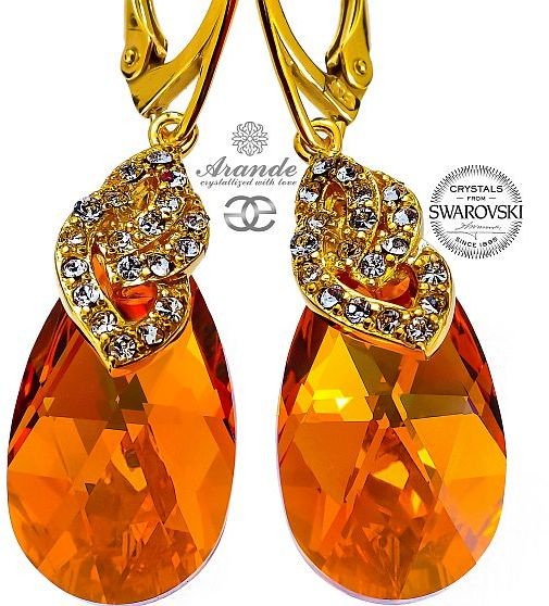 Swarovski SPECIAL piękne kolczyki TOPAZ GOLD ZŁOTE SREBRO