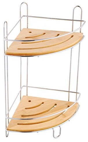 MSV 140645 żel pod prysznic narożny Regał z przyssawkami, 2 poziomy, bambus/chromowana metalowa/drewno 19,5 x 19,5 x 36,6 cm 140645