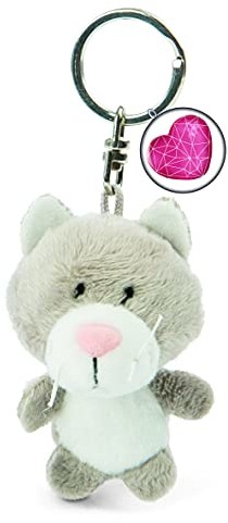 NICI NICI 47531 breloczek do kluczy 7 cm symbol serca  talizman kota zawieszka na smycz na klucze, pęk kluczy i brelok do kluczy, szary/biały 47531