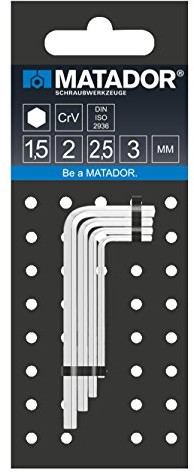 MATADOR Komplet Matador wkrętak kątowy, krótki, z łbem sześciokątnym, 1,5/2/2,5/3 MM, 0440 9040
