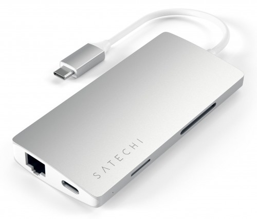 Satechi SATECHI HUB USB-C ETHERNET V2 HDMI 4K USB 3.0 SD MICRO SD Silver | MacBook ST-TCMA2S Aluminum Multi-Port Adapter Version 2 (S