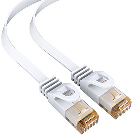 mumbi 10 m Cat.6 płaski przewód Ethernet LAN kabel sieciowy  Cat.6 FTP (RJ-45) 10 meter przewód w kolorze białym 25796-Netzwerkkabel CAT 6