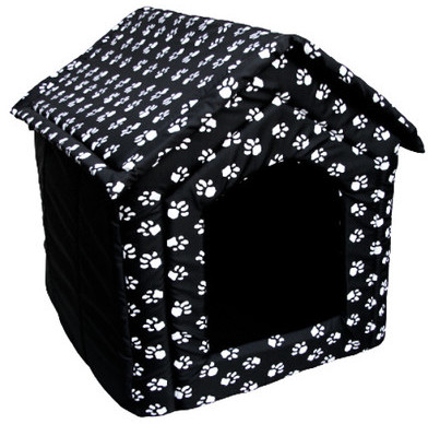 PETSBED PETSBED Legowisko buda czarna w łapki 47 x 34 cm
