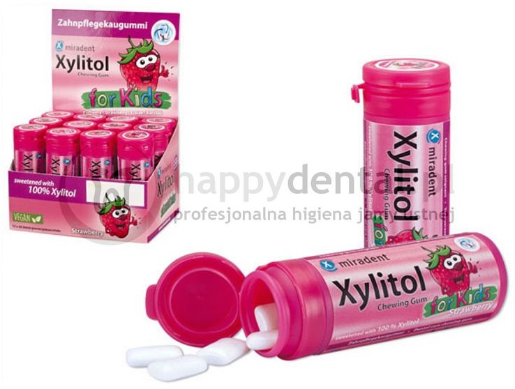 Miradent MIRADENT Xylitol Chewing Gum FOR KIDS 30sztuk - guma do żucia dla dzieci z ksylitolem przeciw próchnicy (smak: Truskawka)