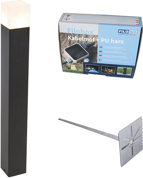 QAZQA Słupek zewnętrzny czarne szkło opalowe 70 cm bolec uziemiający i osłona kabla - Dania