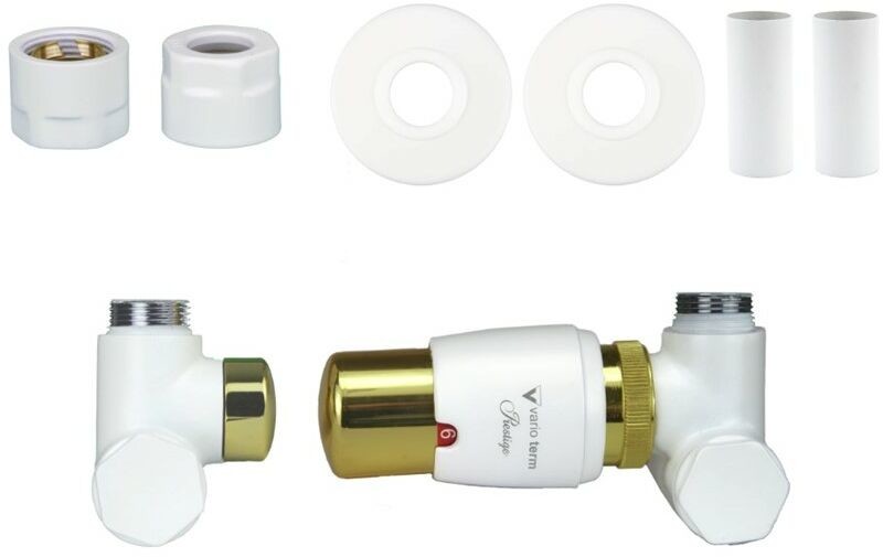 Varioterm Zawór termostatyczny do grzałki 50mm INTEGRA GLAMOUR All in One - miedź 15 mm prawy biały mat ze złotym AIGS0225CFK/P(Cu)