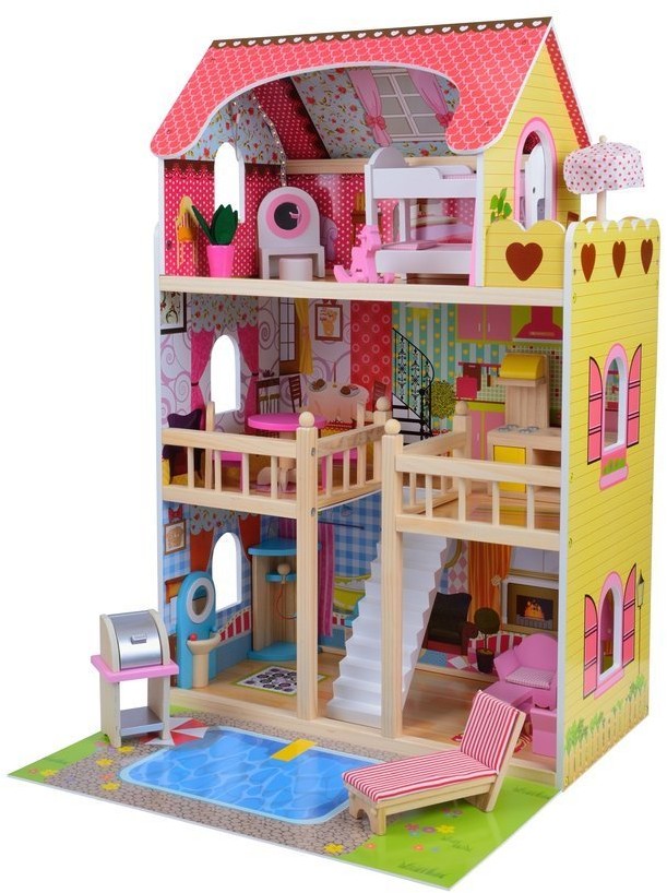 FUNFIT KIDS Drewniany domek dla lalek z basenem LED 2774 Domek dla lalek z basenem