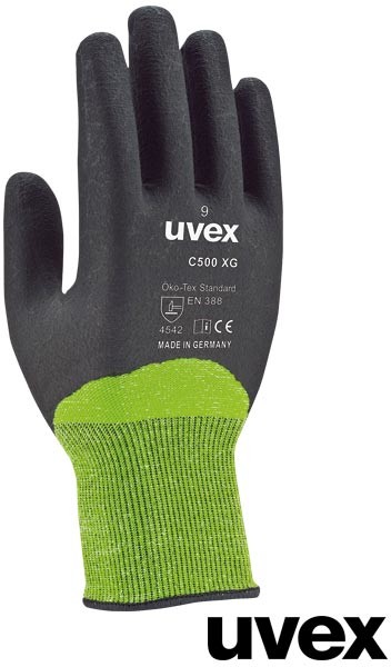 Uvex RUVEX- C500XG - Rękawice ochronne, ochrona przecięcia (klasa 5), odporność na ścieranie, pokryte pianką Xtra Grip - 7,8,9.