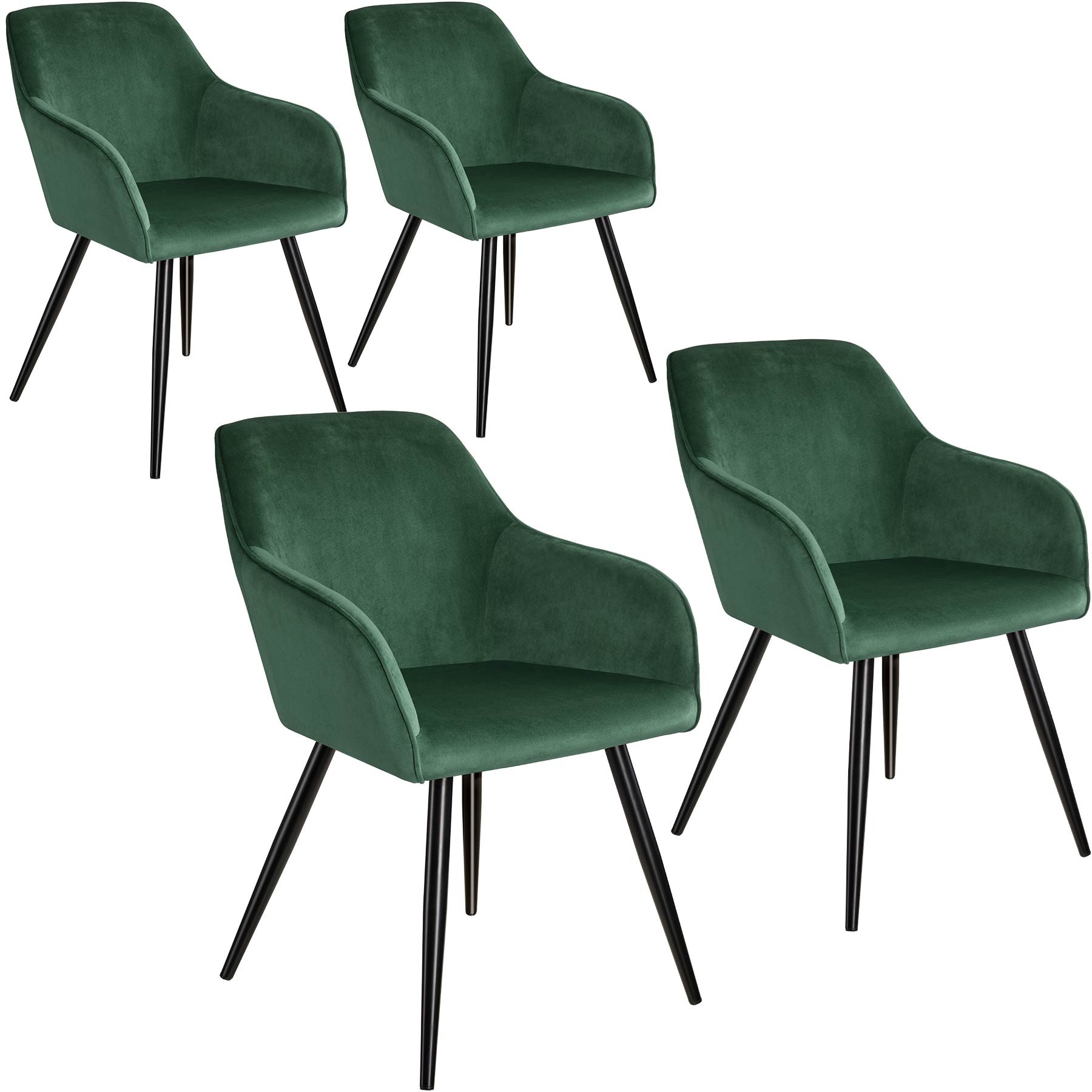 tectake 4x Krzesło Marilyn, aksamit - ciemnozielony/czarny 404027