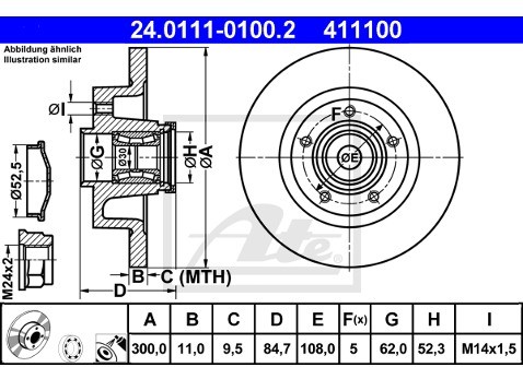 ATE TARCZA HAM 24.0111-0100.2 RENAULT ESPACE IV 1.9DCI 03-05, 2.0 02-05, 2.2DCI 02-  24.0111-0100.2