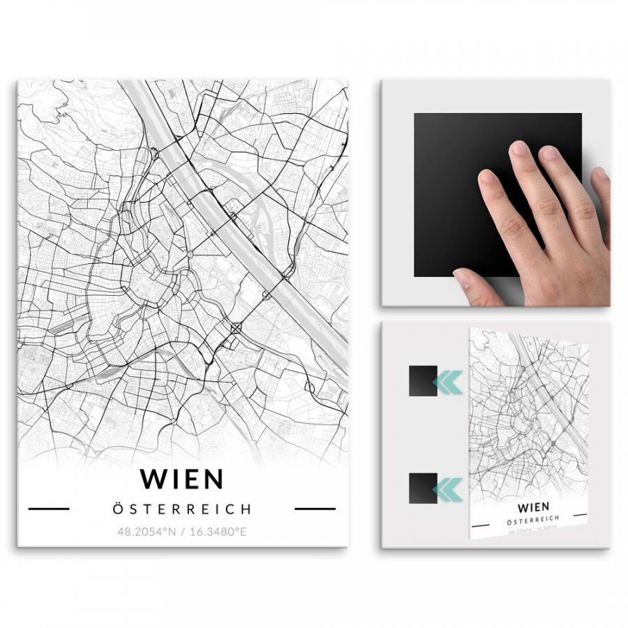 Pix4home Plakat metalowy Mapa B&W Wien L POS-L-03291