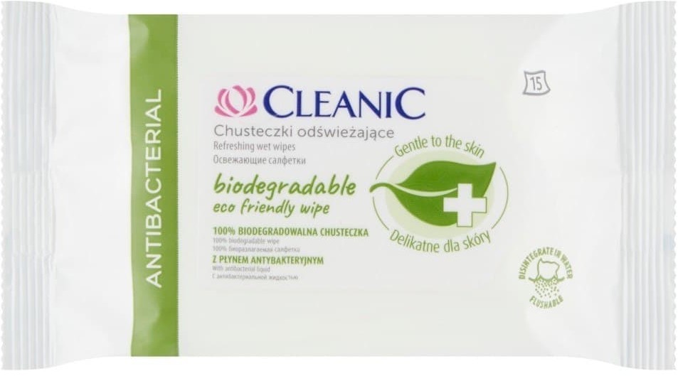 HARPER Cleanic Chusteczki odświeżające Antibacterial biodegradowalne 1op.-15szt