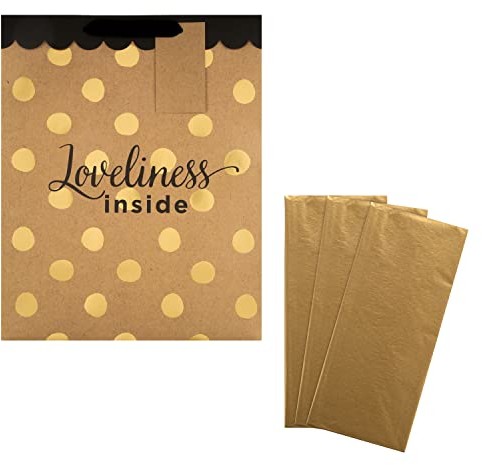 Hallmark Hallmark Zestaw do pakowania prezentów i torebek na wiele okazji  3 złote arkusze papieru chusteczkowego i 1 duża torba na prezent we współczesnych złotych wzorach 25562730