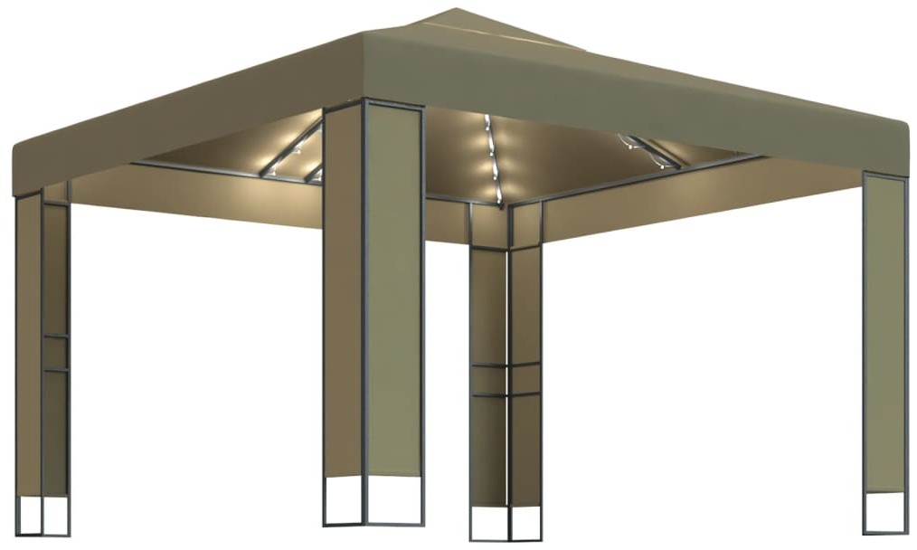 vidaXL Altana z podwójnym dachem i sznurem lampek LED 3x3x2,7 m, taupe