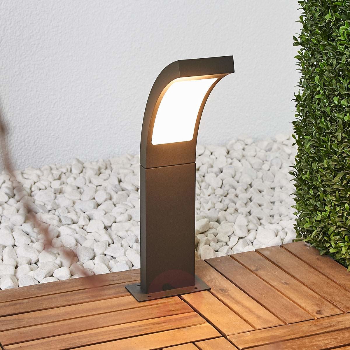 LAMPENWELT.COM Juvia, szaro-grafitowa lampa cokołowa LED