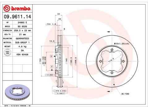 BREMBO Tarcza hamulcowa 09.9611.14